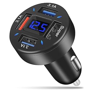 AXFEE USB Car Adaptor, 4 Port USB Car Charger, 66w Multi Car Cigarette Lighter Phone Charger with Quick Charge 3.0 USB Compatible with iPhones, iPads, Power Banks, iOS and Android