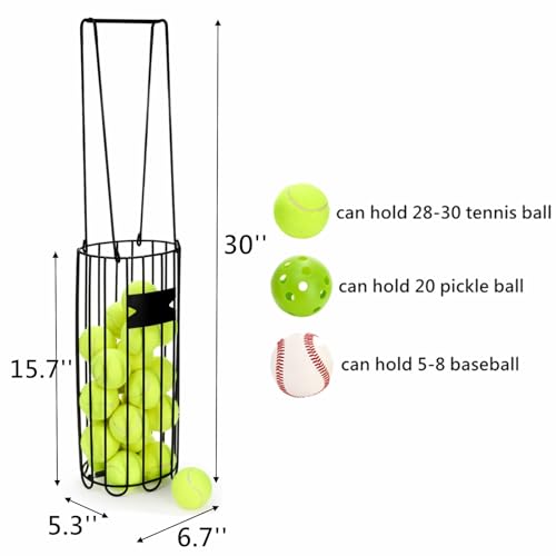 Tebery Portable Tennis Ball Hopper, Tennis Picker Collector with Handle, Metal Tennis Ball Retriever Basket for Easy Carrying, Tennis Holder Container Training Tool for Pickup, Storage, Practice - Image 3