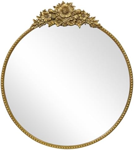 Vintage Round Mirror, 28" Baroque Style Circular Mirror, Antique ...