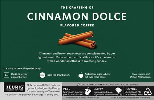 Image of Starbucks K-Cup Coffee Pods, Cinnamon Dolce Flavored Coffee, Naturally Flavored, 100% Arabica, 1 box (10 pods) (Pack of 2)