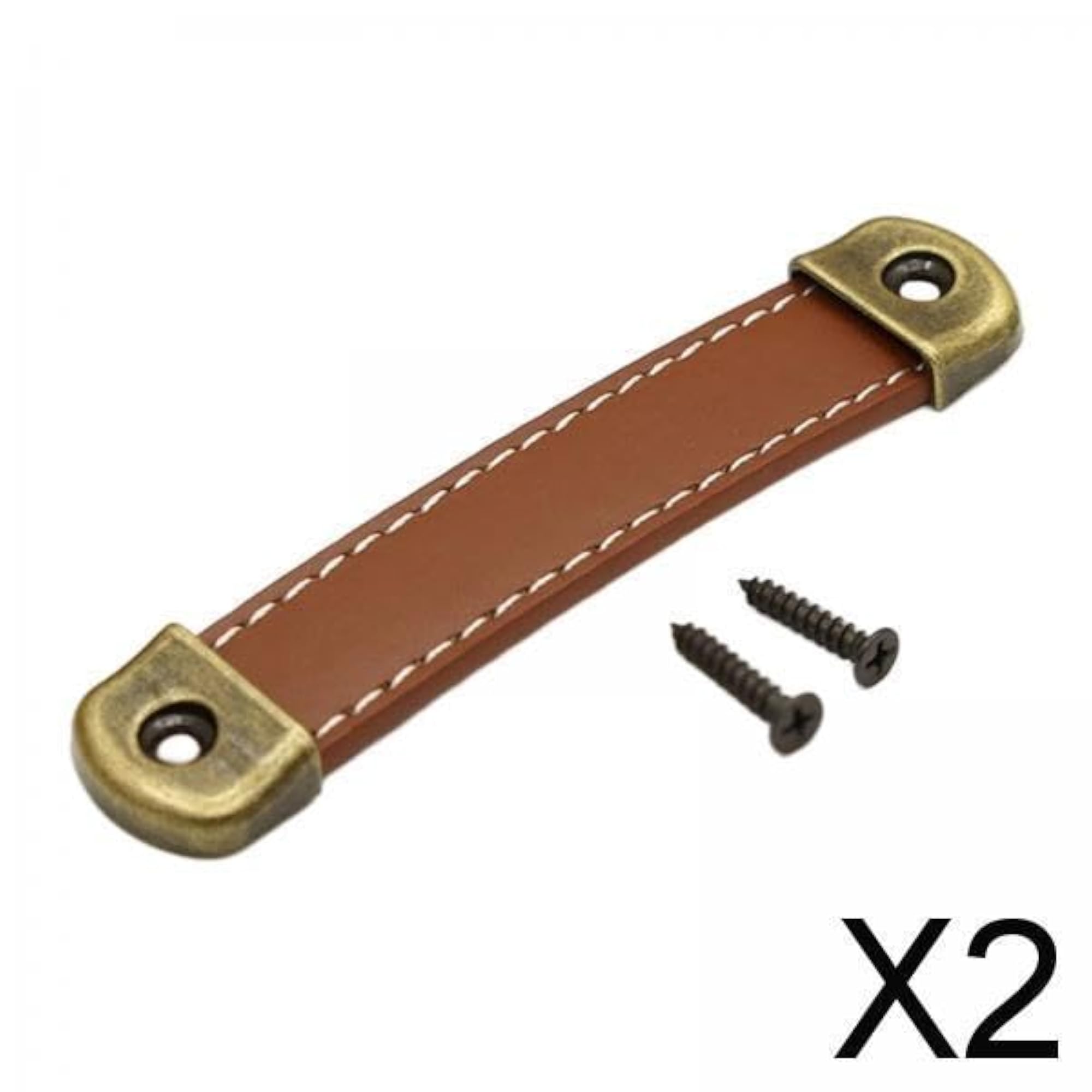 2xPU Leather Luggage Handle Replacement Cabinet Pulls, Khaki Brown
