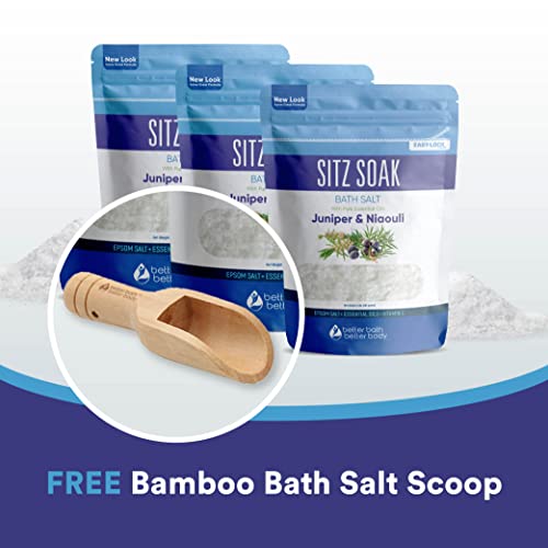 Sitz Bath Salt (3-Pack Plus Scoop) Hemorrhoid Soothing Sitz Soak Epsom Salt With Pure Essential Oils In Bpa-Free Pouch With Easy Press Seal Made In Usa With Bamboo Scoop, Three Pouches 6-Lbs Total #TOP5