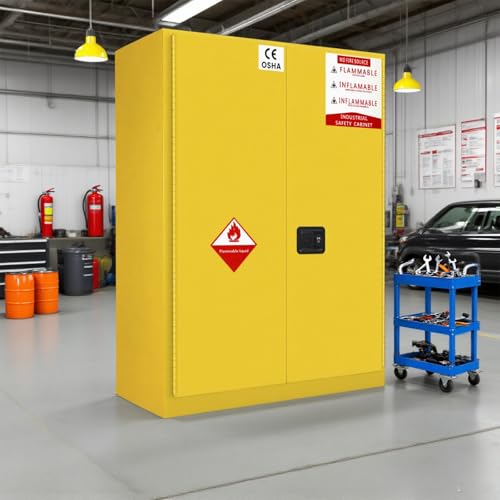 272 Gallon Fire-Resistant Steel Storage Cabinet Flammable Cabinet with Double-Wall Zinc Plated Steel, Leak-Containment Base & Adjustable Shelves for Labs, Garages, Industrial Facilities