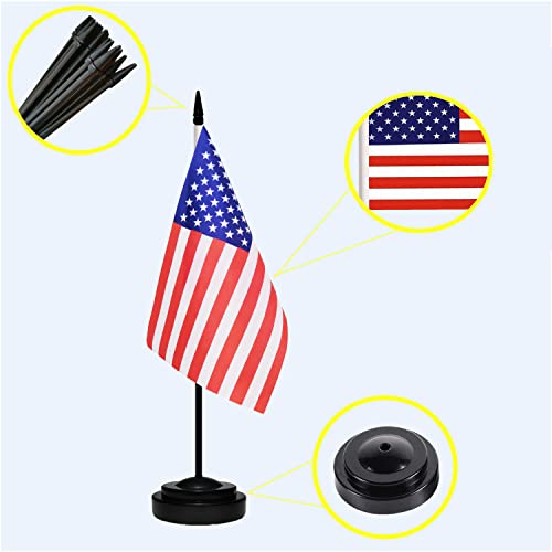 USA-Flags-American-Desk-Flag-Set-Small-Mini-US-Table-Office-Flag-with-13-Black-Pole-Black-Base-and-Spear-TopMiniature-American-Deluxe-Desktop-Flag-Home-Decoration-Office-Decoration-Festival-Celebratio