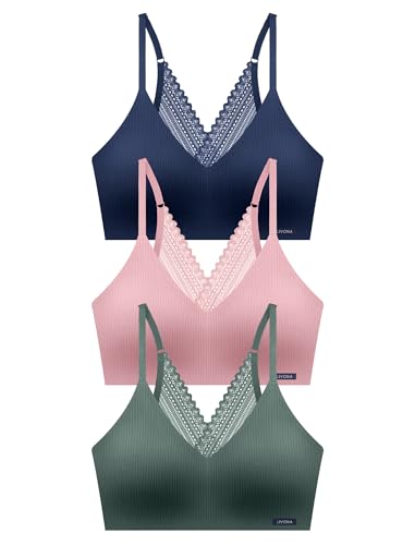 Image of Livona Lace Bralette for Women - Comfort Sports Bra Wireless Padded Bralette with Support Workout Tops Cami Crop S-XXL