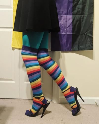 Image of Womens Thigh High Socks Athletic Stripe Cute Colorful Over the Knee High Sock Colorful Long Tube Sock
