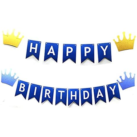 Royal Prince Birthday Banner for 1st First Blue and Gold Curtain Crown Baby Shower Banner Boy's Kids Event Decor Home Decoration Photo Booth Background Pre-Strung Cover