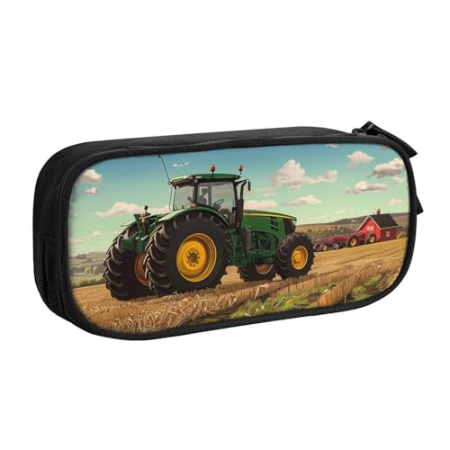 AQRJLPO Trousse à crayons avec 2 compartiments Motif tracteur de ferme pour garçons et filles - Grande capacité - Pour bureau, école, étudiants, papeterie...