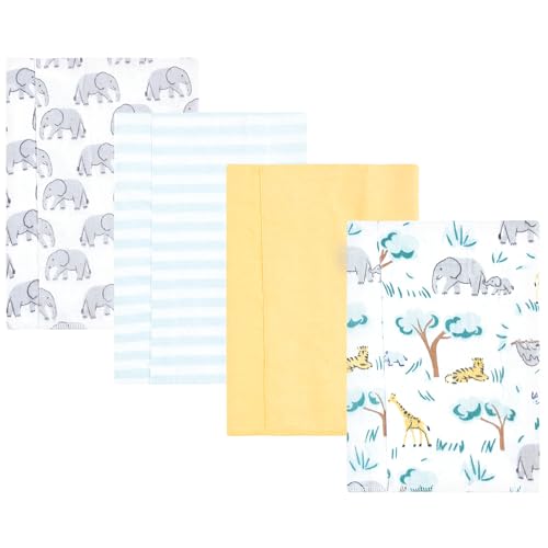 Image of Hudson Baby Unisex Baby Cotton Poly Flannel Burp Cloths, Safari Friends 4 Pack, One Size