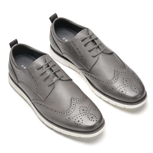 Image of CGRRBW Mens Dress Shoes Casual Oxford Shoes Dress Sneakers Comfortable Business Wingtip Brogue Office Shoes NJXM01-GREY-10.5