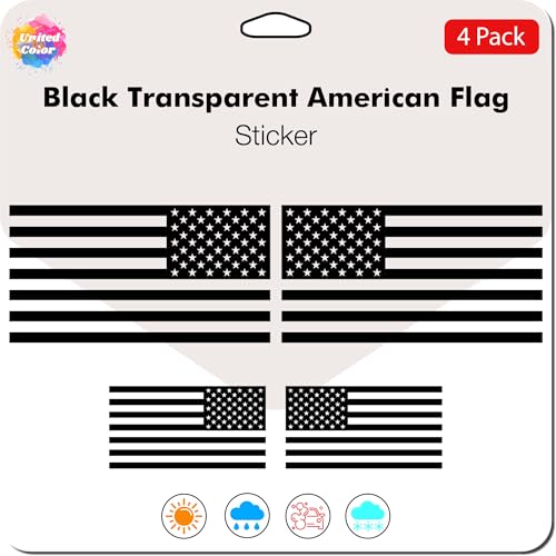 Image of Matte Black American Flag Decals (4 Pack, Various Sizes) - Transparent, Durable, Waterproof, Fade Proof American Flag Sticker for Car, Truck, Laptop, Water Bottle