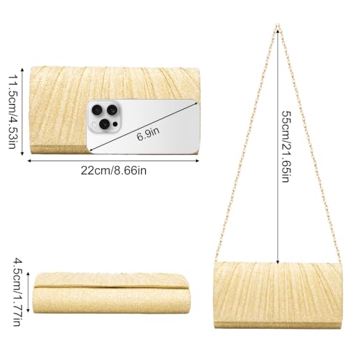 Image of Larcenciel Clutch Purses for Women, Shiny Pleated Evening Bag w /Removable Chain for Formal Events Cocktail Wedding Prom
