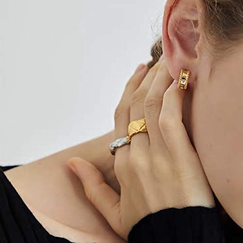 Shapes Studio 18k Gold Plated Rings for Women,Crush Wide Band Gold Plated Ring, Stacking Rings, Wedding Band Minimalist Style (Gold Mid, 9) by Shapes Studio - Image 4