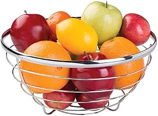 iDesign Round Fruit Bowl, Modern Wire Basket for Fruit & Vegetables made of Metal, Silver
