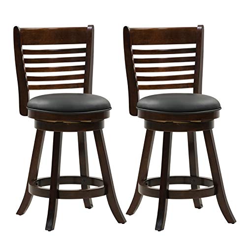 Corliving Woodgrove Cappuccino Stained Counter Height Swivel Barstool With Bonded Leather Seat, Set Of 2, 25'' Seat Height #TOP27