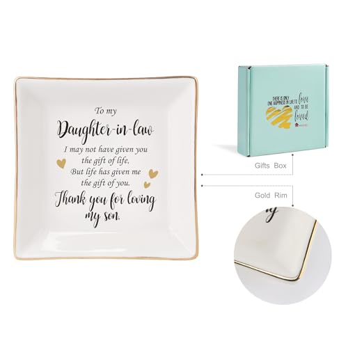 HOME SMILE Mothers Day Gifts for Daughter in Law Ceramic Ring Jewelry Dish Tray Plate for Birthday Christmas Valentines Wedding-Thank You for Loving My Son by HOME SMILE - Image 3