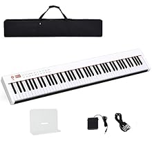 【88 Full-Size Keys for Real Piano Feel】 The digital keyboard is designed with 88 full-size and weight-sensitive keys (1:1 piano key ratio), which can bring you a comfortable finger touch and accurate sound. Besides, you can long press the transpose+ ...