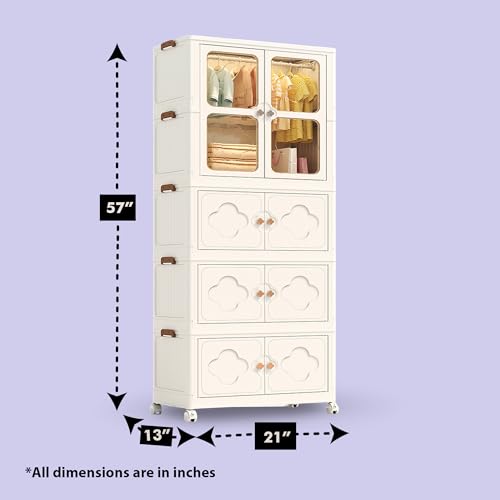 Image of ALOXE Plastic Wardrobe | Foldable Cupboard for Clothes & Bedroom Storage | Stackable Almirah with Wheels for Home & Kids | 3 Layer