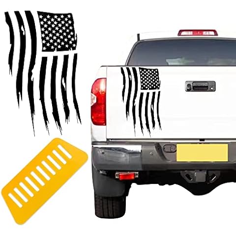American Flag Sticker,Distressed Decal US Flag Truck Tailgate Vinyl Decal,for Auto Hood SUV Truck Hood Window Door Sides Windshield Car Sticker (Black) Cover