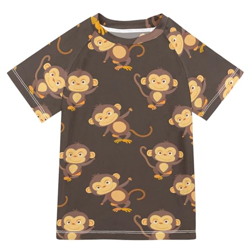 ALAZA Boys Swim Shirt Short Sleeve Rash Guard for Boys Girls UPF 50+ Cute Monkeys 9-10T