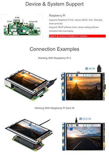 Image of Waveshare 3.2inch Resistive Touch Display Compatible with Raspberry Pi 4B /3B+ /3B /2B /B+ /A+ /Zero /Zero W /WH /Zero 2W Series Boards 320x240 Resolution SPI