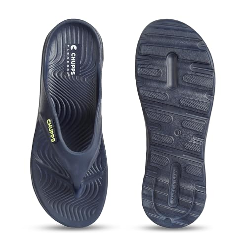 Image of CHUPPS Raw Navy Drift Orthopedic Slippers | Soft Footpharma Footbed | Breathable Ventilation Holes | Lightweight Flip Flops | Anti-Skid Chappals for Everyday For Mens