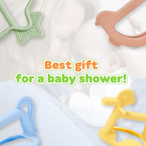 Image of MOYUUM Wrist Teether Gift Set 100% Silicone, Wearable Type Baby Chew Toy Baby Gift for Newborn, Roly Poly Toy, Silicone Teething Toys for Infant and Toddler, Bracelet Type (Bird Orange, Pony Yellow)