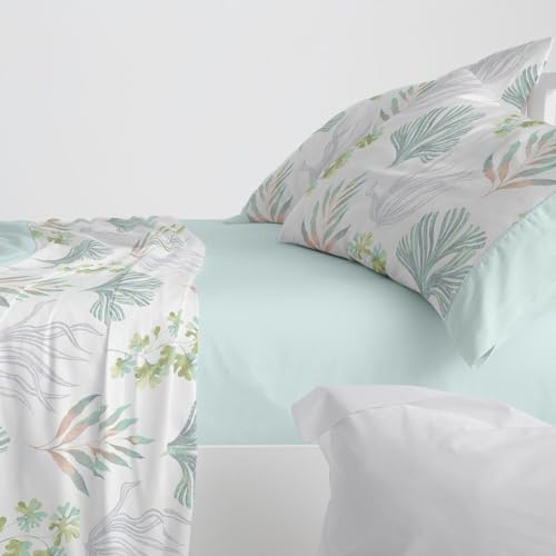 Parure de lit 105x200 cm en polycoton Burrito Blanco bleu eau