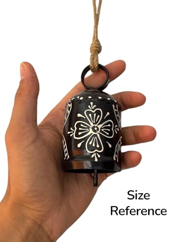 Image of 2 PC Bell Wall Hanging Decor | Garden Tree Hanging Bells Decoration | Handpainted Hanging Ornaments for Home Living Room Wind Chime (Black & RED)