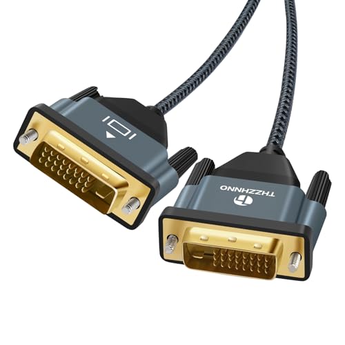 Thzzhnno DVI a DVI Cable 2M, Chapado en oro y Trenzado Macho DVI