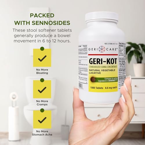 Image of Geri-KOT Senna Laxative & Stool Softener Tablets, 1000ct| Natural Vegetable Stimulant Laxative| Smooth Bowel Movement Senna Tablets| Fast-Acting, Gentle Constipation Relief| 8.6mg Sennosides