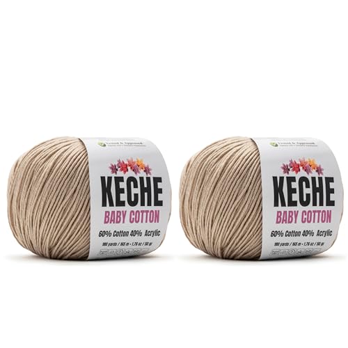 Image of Keche Baby Cotton, 60% Cotton 40% Acrylic Yarn, Soft Cotton Yarn for Crochet and Knitting, Amigurumi Yarn 4 Skeins /Balls [1.76 Oz (50g) / 180 Yrds (165m)] x 2 Sand