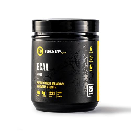 FUEL-UP by Kcal BCAA Powder- Mango Flavour Sugar Free Workout Recovery Drink 10g BCAAs Amino Acids per serving 5g L leucine 2:1:1 Ratio 25 Servings Per Container 325G