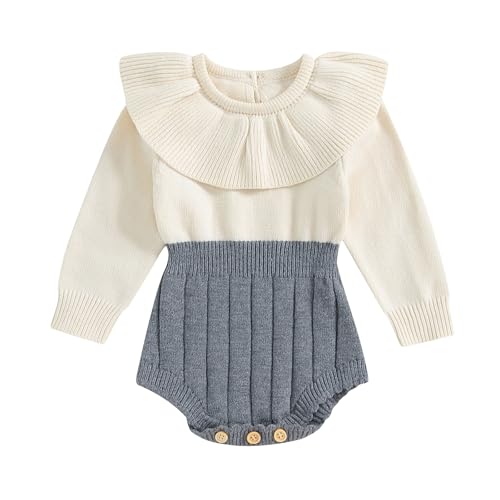 Newborn Baby Girl Knitted Romper Sweater Doll Collar Long Sleeve Knit Jumpsuit Bodysuit Infant Fall Winter Clothes