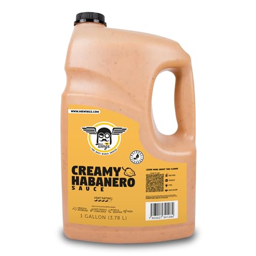 Mr Wings Creamy Habanero Sauce 1 Gallon (128 Fl Oz). Bold and unforgettable, perfect for blending into foods or adding flavor and heat to various dishes. Big sauce bulk.