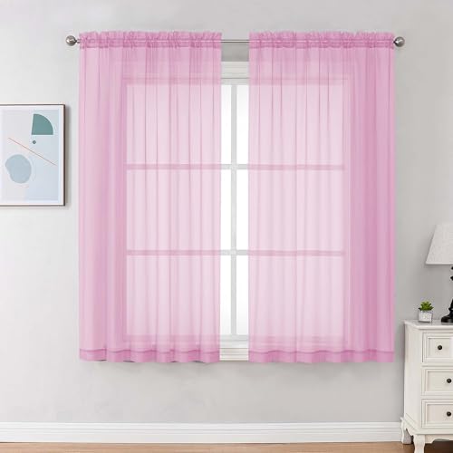 Image of Chyhomenyc Pink Sheer Curtains 63 Inches Long 2 Panels, Light Filtering Bright Lightweight Curtains for Living Room, Soft Gentle Voile Rod Pocket Bedroom Window Drapes, 59Wx63L Inch, 2PCS