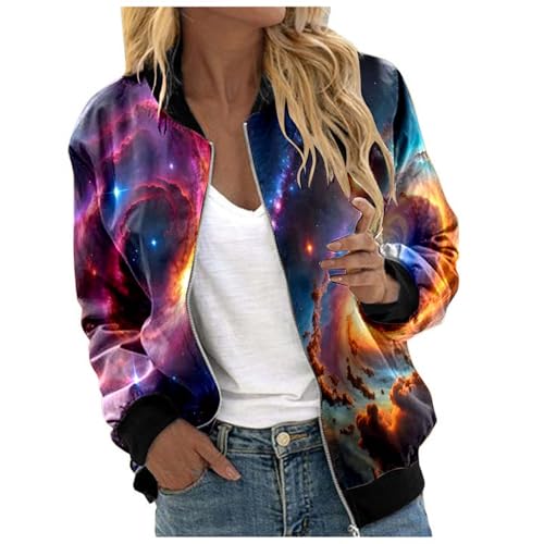 Veste bomber imprimé galaxie originale à coupe droite et manches longues