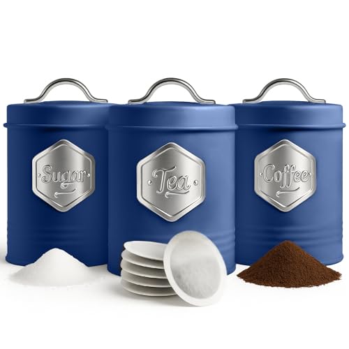 HEFTMAN Lot de 3 boîtes à thé, café et sucre – Élégantes boîtes pour la cuisine, le sucre, le café, le thé avec récipients hermétiques et...