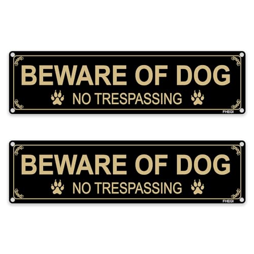 FHEGI 2-Pack Beware of Dog - No Trespassing Sign 12x3 Inch Rust Free .040 Aluminum Metal Sign Reflective Fade Resistant UV Protected Weatherproof Beware of Dog Signs for Fence Door or Gate