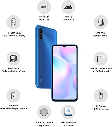 Image of (Refurbished) Redmi 9i (Sea Blue, 4GB RAM, 128GB Storage)
