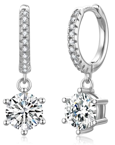 Edulex 2-2.4カラット モアッサナイト フープイヤリング 女性用 - D カラー VVS1 クラリティ ソリッド 925 スターリングシルバー 18K 金メッキ ジュエリー - 人工ダイヤモンド メンズ ギフト, スターリングシルバー, モアッサ