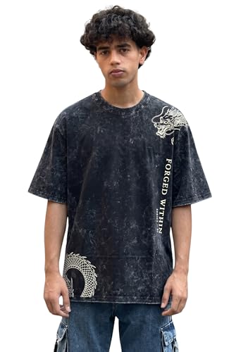 Image of boffi ... 100% Cotton Oversized T-Shirt Unisex Drop Shoulder Dye Washed Street Look Black Pack of 1