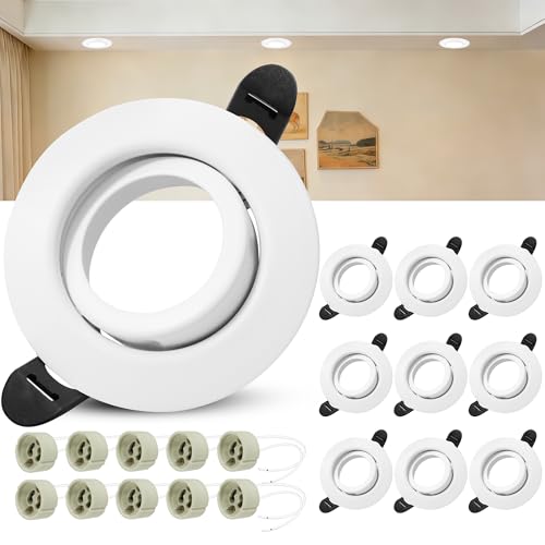 Laiebri 6er Einbaustrahler GU10 Set, 45° Schwenkbar Einbaurahmen 68mm mit GU10 Fassung, Rund LED Spots 230V Ultra Flach Deckenspots Weiß, Einbauspots Einbauleuchten Rahmen für LED oder Halogen