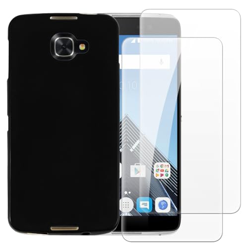 Shantime Coque avec 2 pièces Protection Compatible avec Alcatel Idol 4S, Étui Antichoc + Verre Trempé pour Sécurité Totale(Noir)