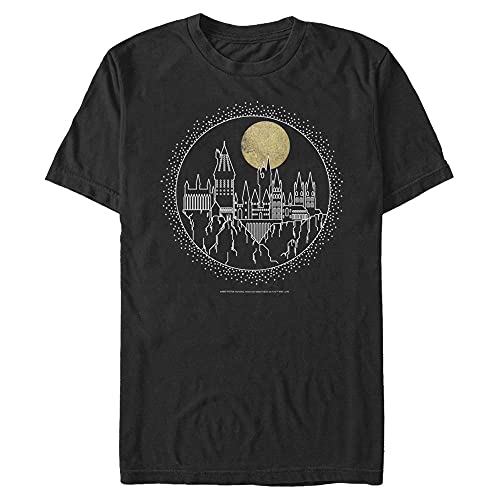 Harry Potter Men's Hogwarts Line Art Short Sleeve Tee Shirt, Black, Large
