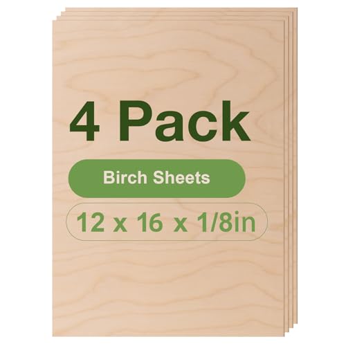 Rowood 4 Pack Birch Plywood Sheets,12x16x1/8inch,Birch Plywood 3mm Wood Sheets