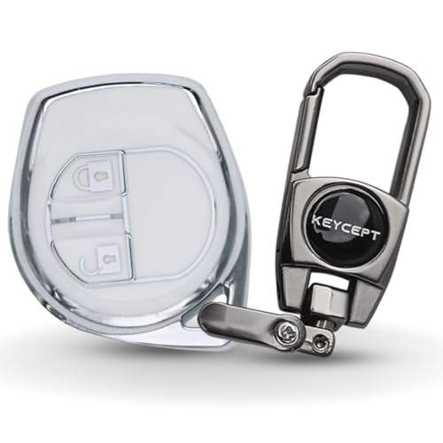 Image of KEYCEPT Silver Line TPU Key Cover Compatible with Suzuki Swift, Dzire, Ertiga, Baleno, Grand Vitara, Celerio, WagonR, Brezza, Scross, Fronx, Jimny, Ignis 2 Button Remote Key Cover (Type 2, White)