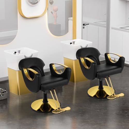 Dangvivi Barber Salon Chair for Hair Stylist,Height Adjustable Hair Chair with Professional Hydraulic PUM,Multi-Function Shampoo Tattoo Beauty Salon Hairdresser Armchair for Barbershop(Black)