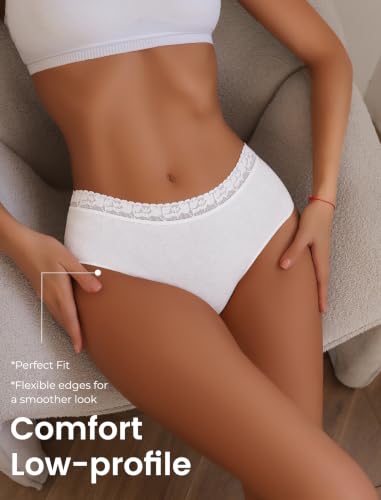 Image of READY TO LOVE Cotton Underwear for Women 6Pack Sexy Bikini Panties Clothing | Lace Waistband,Full Coverage,Essentials Womens Lingerie Fashion Clothing,for Fitness Workout Vacation Travel Women Outfits