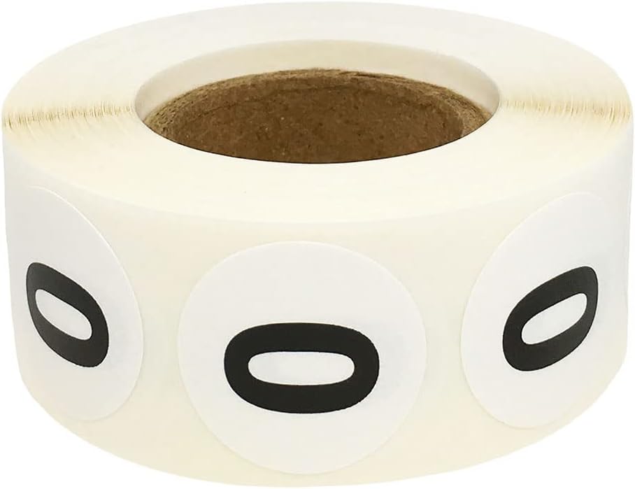 White with Black Number 0 Circle Dot Stickers, 3/4 Inch Round, 500 Labels on a Roll